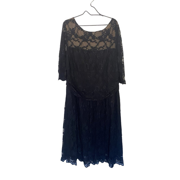 Kiyonna Black Lace Overlay Women's Dress Size 4 Sheer Sleeves Cocktail Evening - Picture 1 of 13